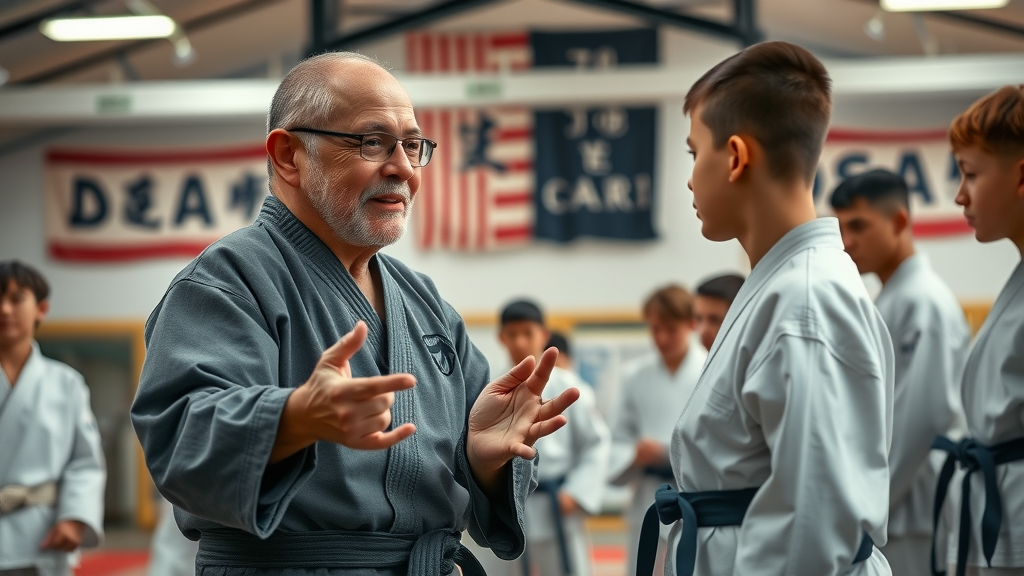 martial arts instructor lake county guiding a small kung fu class in a state-of-the-art dojo