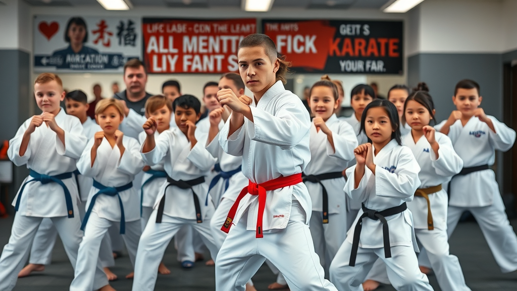 Martial arts classes Gurnee Illinois for kids, teens, and adults training together in dynamic karate stances