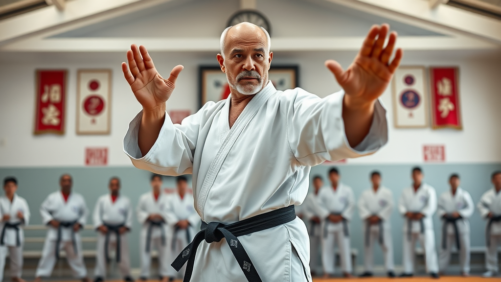 Sensei Gruber demonstrating karate kata in Okinawan Karate Gurnee IL dojo