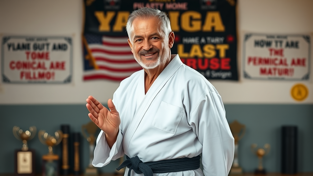 Sensei Gruber, distinguished karate instructor and black belt, bowing respectfully at Gruber’s Karate in Gurnee IL