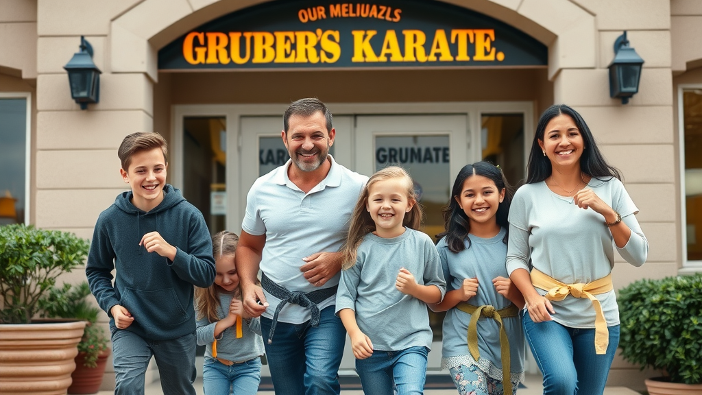 Family arriving at Gruber’s Karate martial arts academy in Lake County IL