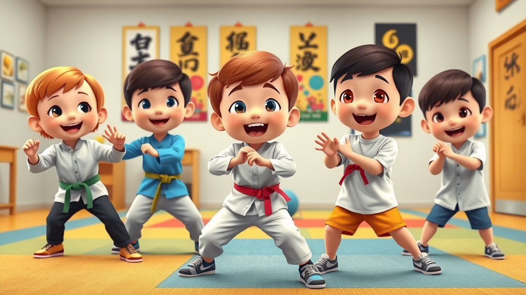 kids martial arts lake county young children practicing kung fu basics with an encouraging instructor in a safe classroom