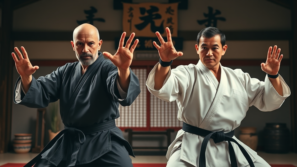 Traditional Shorinji Ryu and Isshin Shorinji masters demonstrating kata in Okinawan Karate Gurnee IL