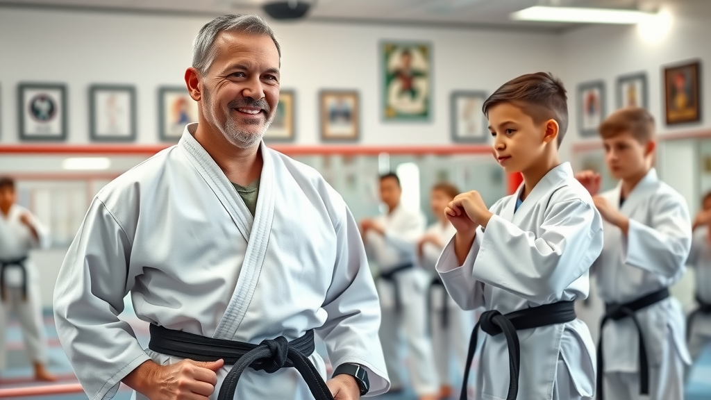 Martial arts instructor at karate classes Gurnee Illinois, guiding kids and teens at a leading martial arts school