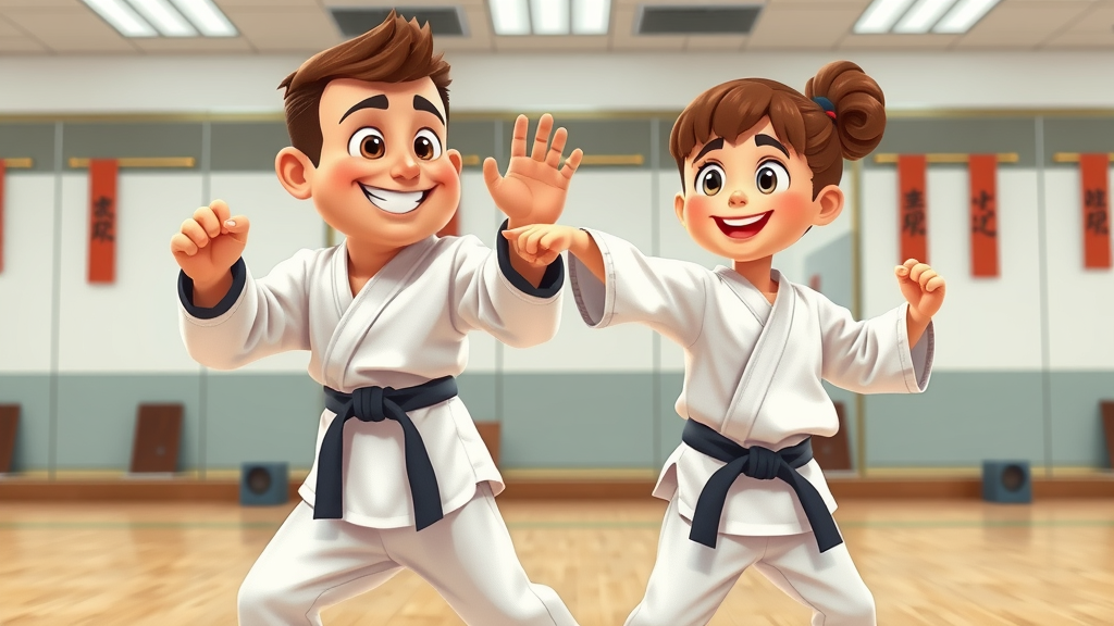 Adult and child practicing taekwondo stances together, taekwondo training lake county, martial arts benefits, positive movement, gym environment
