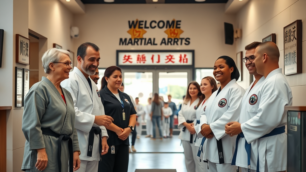 lake county martial arts school welcoming reception area with smiling staff greeting new students and families