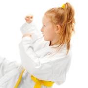 child engaging in martial arts drills at Grubers Karate kids class in Gurnee