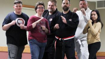 Students practicing Martial Arts Karate techniques at Grubers Karate in Gurnee