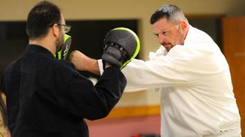 Sensei Gruber instructing a adult martial arts class at Grubers Karate, Gurnee, IL